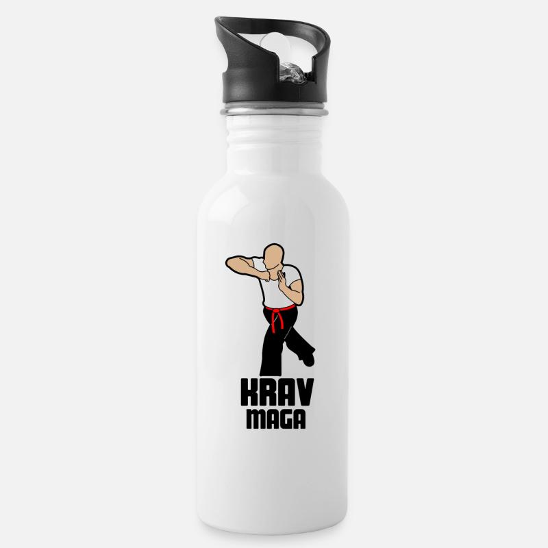 Krav Maga - Trinkflasche mit integriertem Trinkhalm - Weiß