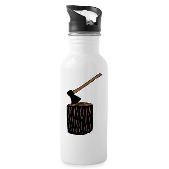 Ax and tree trunk - Water bottle with straw - white - Right