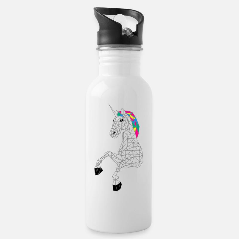 Einhorn - Trinkflasche mit integriertem Trinkhalm - Weiß