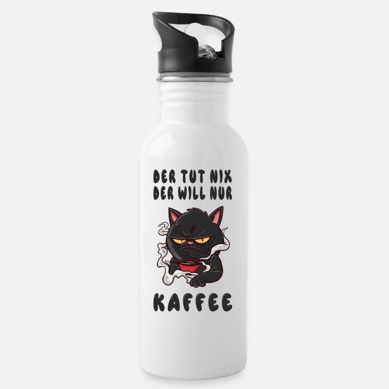 Kaffee Katzen Design - Trinkflasche mit integriertem Trinkhalm - Weiß