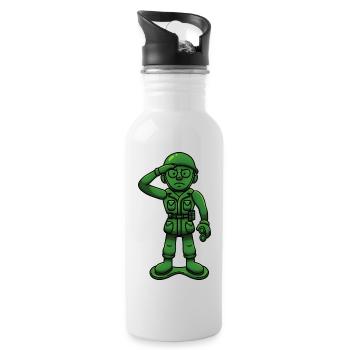 Green Military Soldier Toy Sergeant Saluting - Water bottle with straw - white - Right