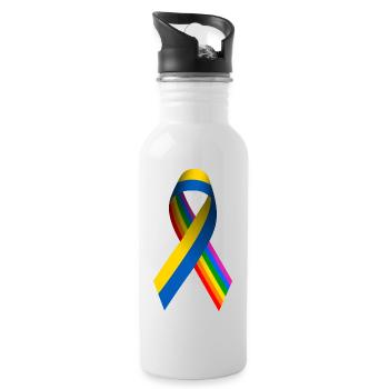 Ukrainische Friedensschleife mit Regenbogenfahne - Trinkflasche mit integriertem Trinkhalm - Weiß - Rechts