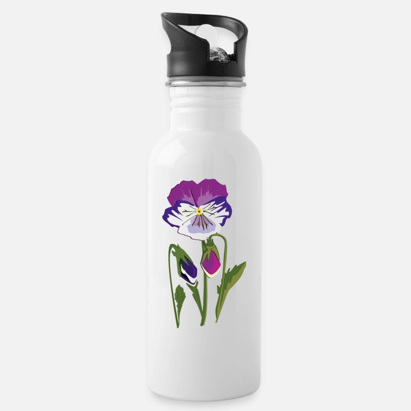 Fleur de violette - Gourde avec paille intégrée - blanc