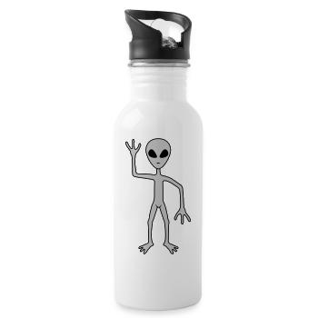 Science Fiction Alien winkt - Trinkflasche mit integriertem Trinkhalm - Weiß - Rechts