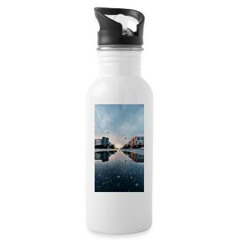 Berlin - Trinkflasche mit integriertem Trinkhalm - Weiß - Rechts