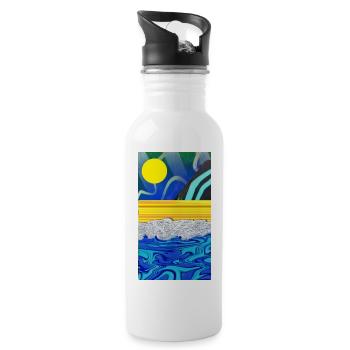 mer, sable, ciel, paysage de graffitis solaires - Gourde avec paille intégrée - blanc - Droite
