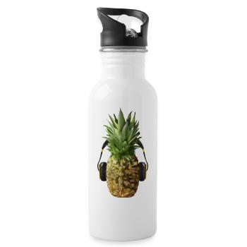 Ananas mit Headphones - Trinkflasche mit integriertem Trinkhalm - Weiß - Rechts