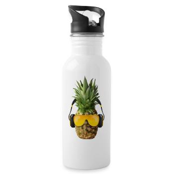 Ananas mit Kopfhörer - Trinkflasche mit integriertem Trinkhalm - Weiß - Rechts