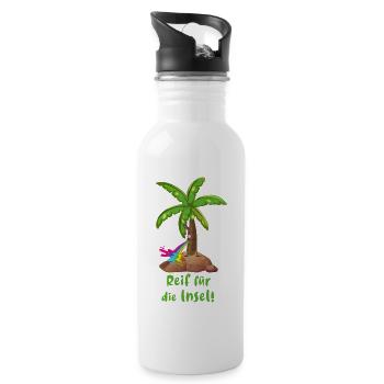 reif für die insel,urlaub,ferien,palme,insel - Trinkflasche mit integriertem Trinkhalm - Weiß - Rechts