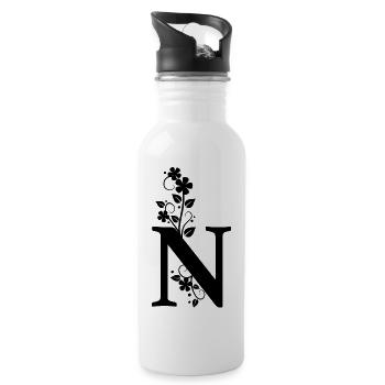 Anfangsbuchstabe N Vorname - Trinkflasche mit integriertem Trinkhalm - Weiß - Rechts