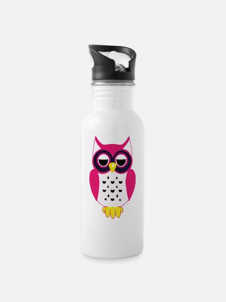 Hibou - Gourde avec paille intégrée - blanc