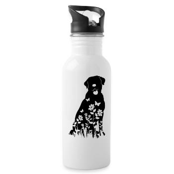 Labrador Blumenmuster Silhouette Hund Lover Geschenk - Trinkflasche mit integriertem Trinkhalm - Weiß - Rechts