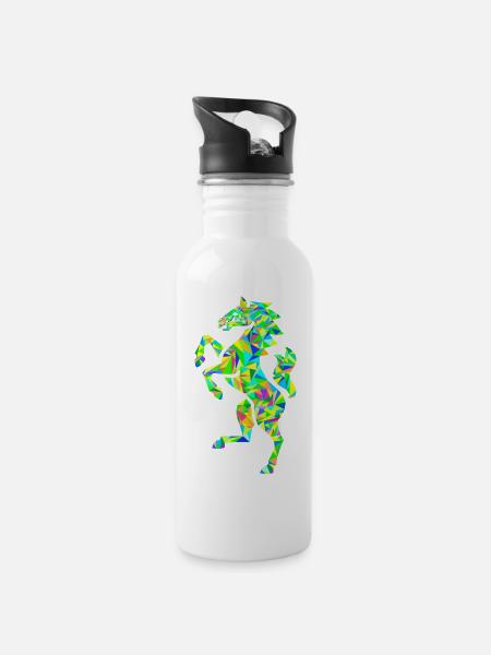 Pferd polygon bunt - Trinkflasche mit integriertem Trinkhalm - Weiß