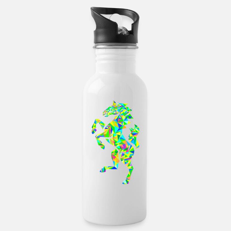 Pferd polygon bunt - Trinkflasche mit integriertem Trinkhalm - Weiß
