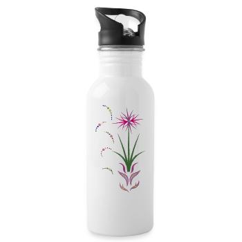 Blumenranke, Ornament - Trinkflasche mit integriertem Trinkhalm - Weiß - Rechts