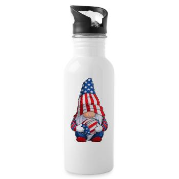 Patriotic Football Gnome 4th of July US Flag - Water bottle with straw - white - Right