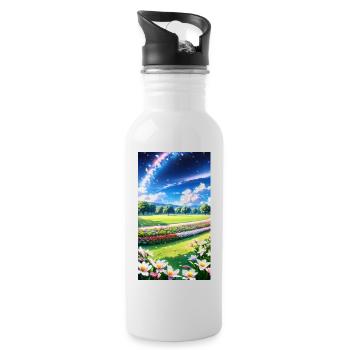 Landschaft mit 4 Bereichen, Generative KI - Trinkflasche mit integriertem Trinkhalm - Weiß - Rechts