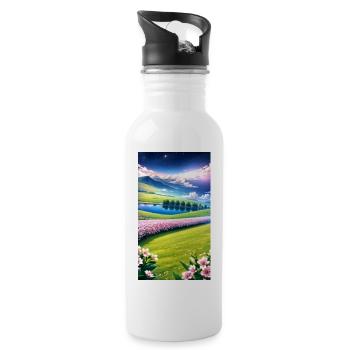 Landschaft mit 4 Bereichen, Generative KI - Trinkflasche mit integriertem Trinkhalm - Weiß - Rechts