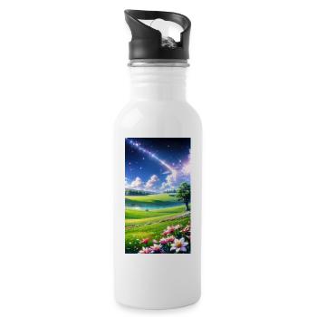 Landschaft mit 4 Bereichen, Generative KI - Trinkflasche mit integriertem Trinkhalm - Weiß - Rechts