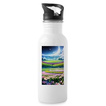 Landschaft mit 4 Bereichen, Generative KI - Trinkflasche mit integriertem Trinkhalm - Weiß - Rechts