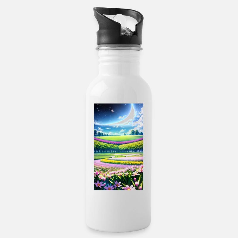 Paysage avec 4 zones, IA générative - Gourde avec paille intégrée - blanc
