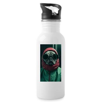 Pug Mops – Cool & Confident - Water bottle with straw - white - Right