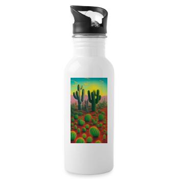 Retro Cactus - Water bottle with straw - white - Right