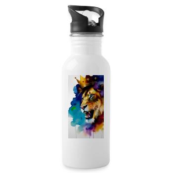 Crowned Lion Watercolour - Water bottle with straw - white - Right