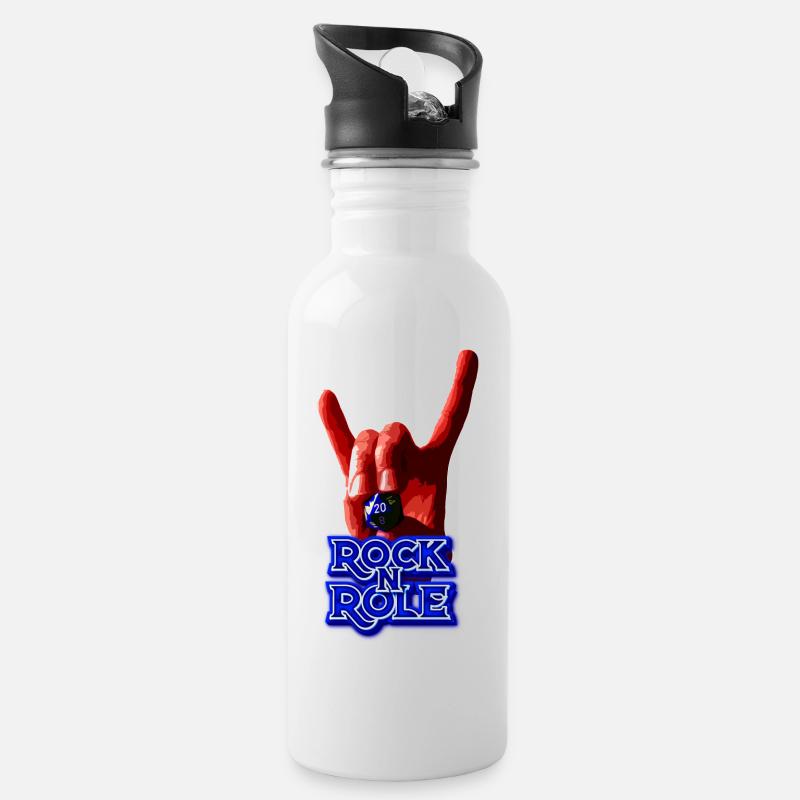 Rock N Rolle V.2 - Trinkflasche mit integriertem Trinkhalm - Weiß