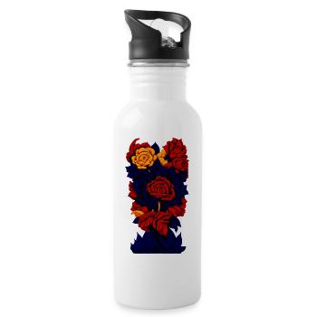 Blüten (dunkelblau, rot, gelb) - Trinkflasche mit integriertem Trinkhalm - Weiß - Rechts