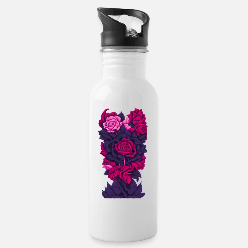 Fleurs (violet, rouge, rose) - Gourde avec paille intégrée - blanc