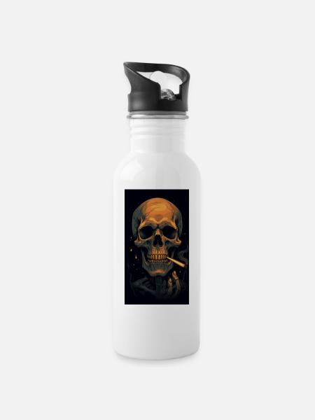 Rauche bis ich sterbe - Trinkflasche mit integriertem Trinkhalm - Weiß