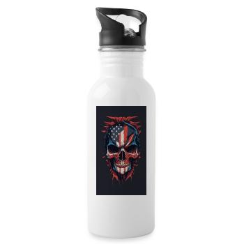 American Flaghand Drawn Face Evil Death Skull - Water bottle with straw - white - Right