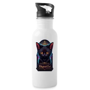 Schwarze Katze und Magie - Trinkflasche mit integriertem Trinkhalm - Weiß - Rechts