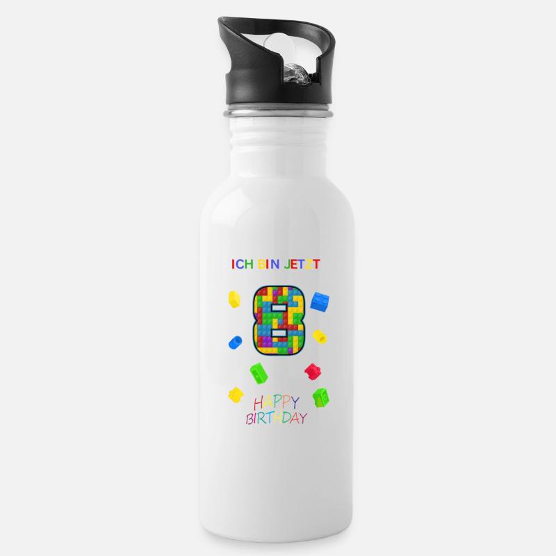 Ich bin jetzt 8 - Trinkflasche mit integriertem Trinkhalm - Weiß