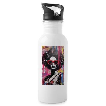 Design für Damen Afro - Trinkflasche mit integriertem Trinkhalm - Weiß - Rechts