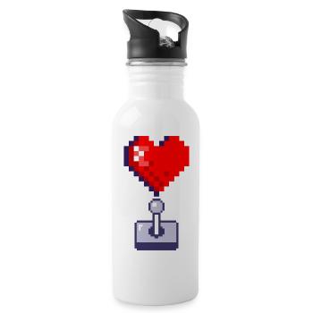 Joystick coeur rouge retro gaming - Gourde avec paille intégrée - blanc - Droite