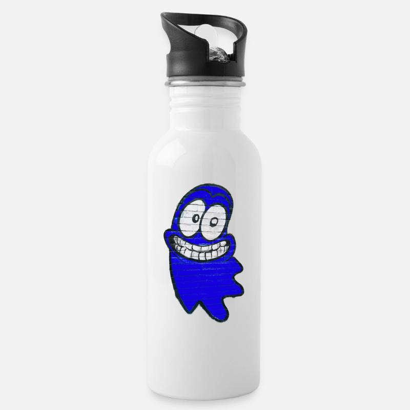 Funny smiling ghost in blue - Water bottle with straw - white