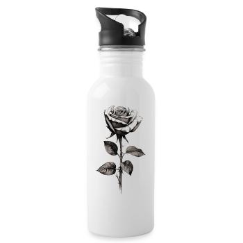 Rose in schwarz und weiß - Trinkflasche mit integriertem Trinkhalm - Weiß - Rechts