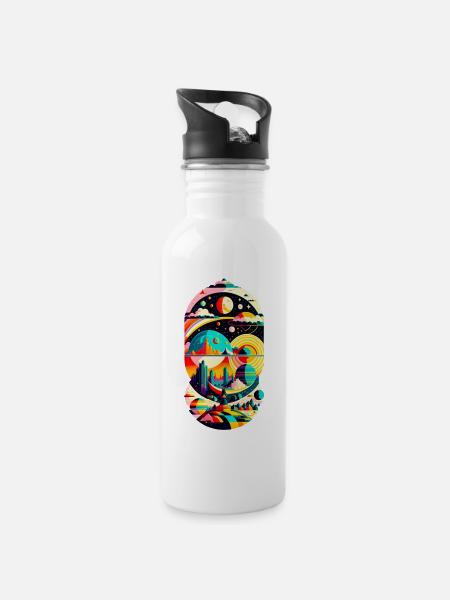 Cosmic Landscape 01 - Trinkflasche mit integriertem Trinkhalm - Weiß