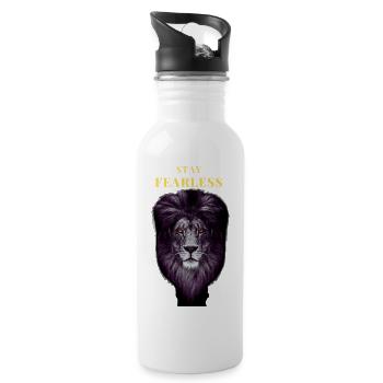 Stay Fearless Leo - Fearless Lion - Lion - Water bottle with straw - white - Right