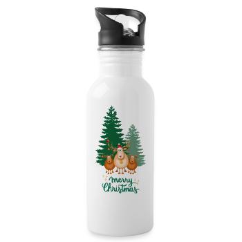 Rentierfamilie Weihnachtsszene - Trinkflasche mit integriertem Trinkhalm - Weiß - Rechts