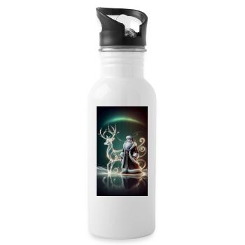 Reindeer with Santa Futuristic - Water bottle with straw - white - Right