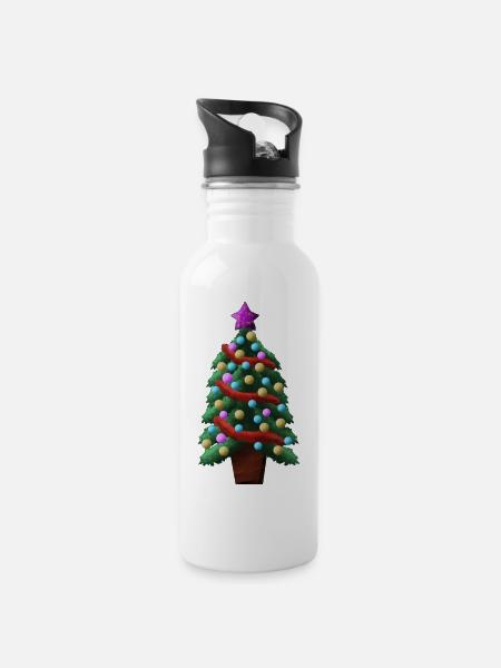 Christbaumaufkleber mit Kugeln - Trinkflasche mit integriertem Trinkhalm - Weiß