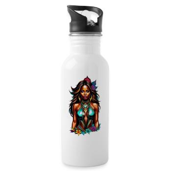 Afro Woman - Beauty - Water bottle with straw - white - Right