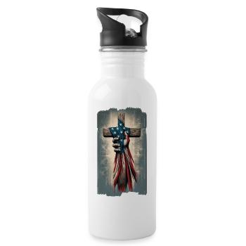 Jesus cross with USA flag - Water bottle with straw - white - Right