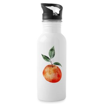 glowing peach with leaves illustration - Water bottle with straw - white - Right