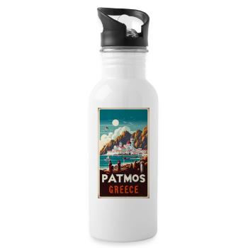 Patmos Greece vintage holiday design - Water bottle with straw - white - Right