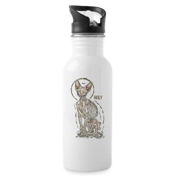 Katze Sphinx Skelett Tattoo - Trinkflasche mit integriertem Trinkhalm - Weiß - Rechts