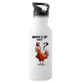 Cheeky Chicken Query: Humorous Farmyard Friend - Water bottle with straw - white - Right